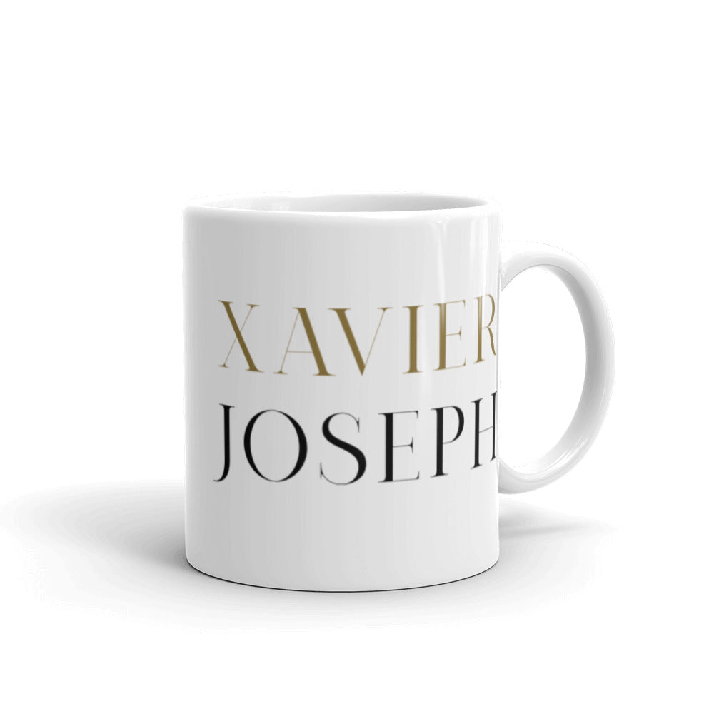 Xavier Joseph - Block Name - White glossy mug